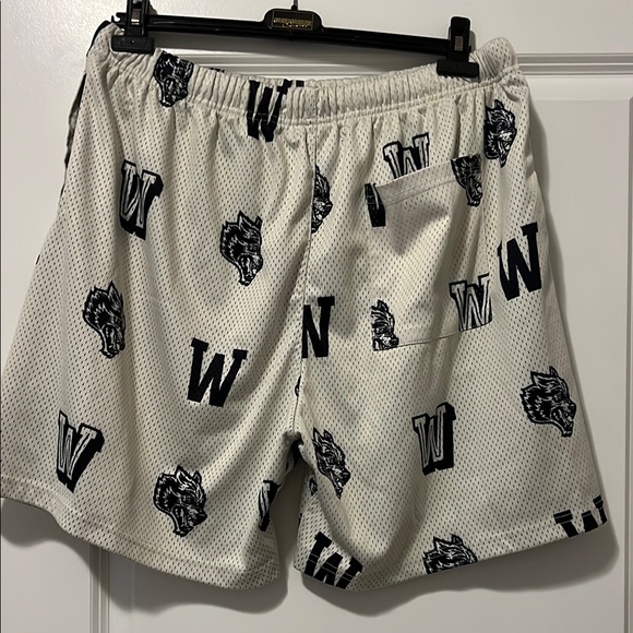 Cream Mesh Men's Shorts with Black Print - Picture 2 of 3